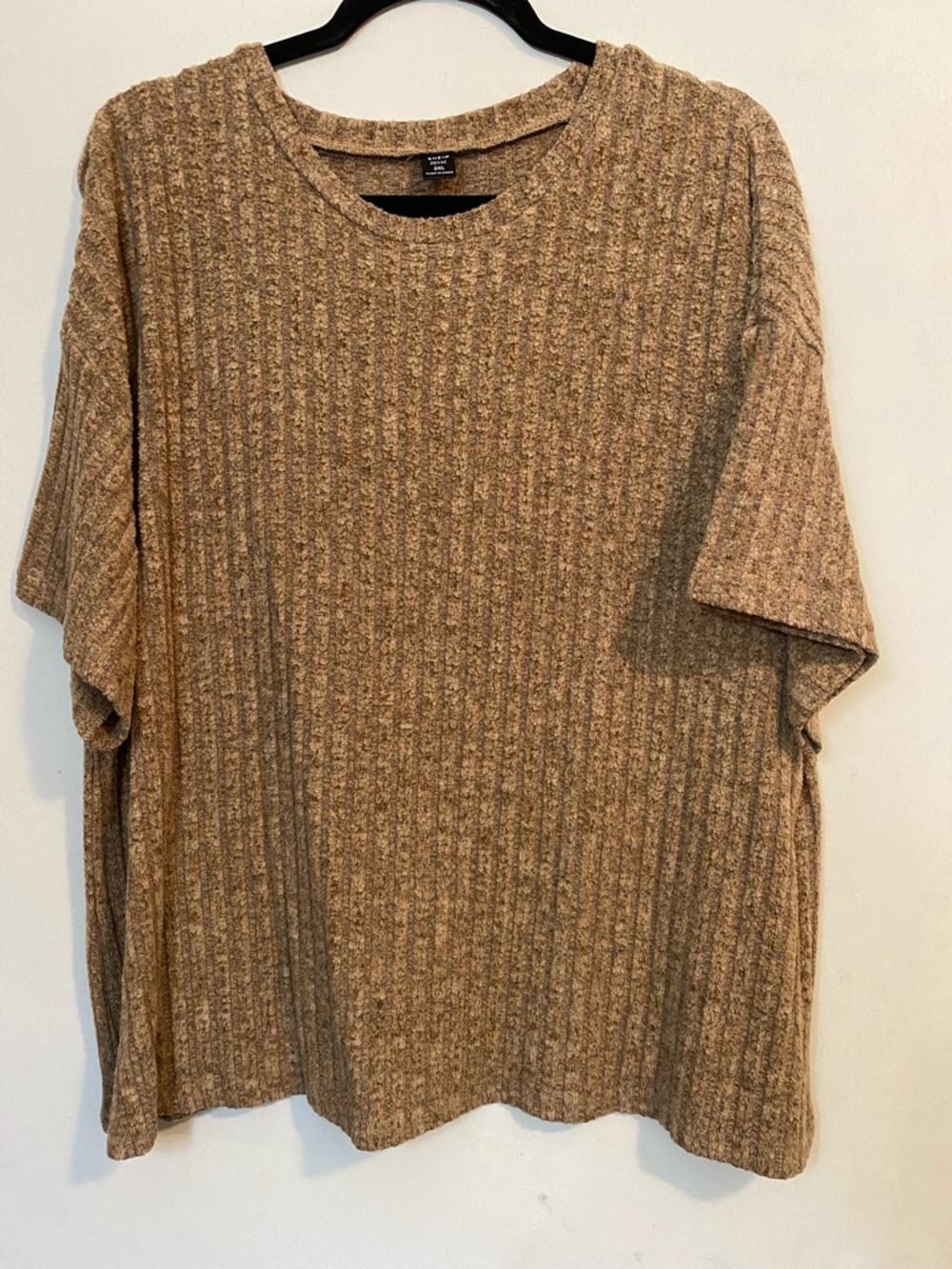 SHEIN Tan Ribbed Knit Tee- 2XL
